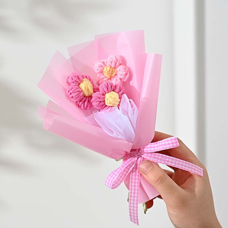 TEMU 1pc Artificial Bouquet Creative Mini Knitted Simulation Puff Flower, Perfect For Valentine's Day And Mother's Day Gifts, Christmas Small Gifts,