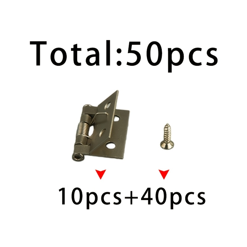 TEMU 10pcs Silvery Spring Hinges And 40pcs 2.5x10mm Silvery Screws, Totaling 50pcs, Automatic Reset Spring Hinges For Cabinet Doors, Universal