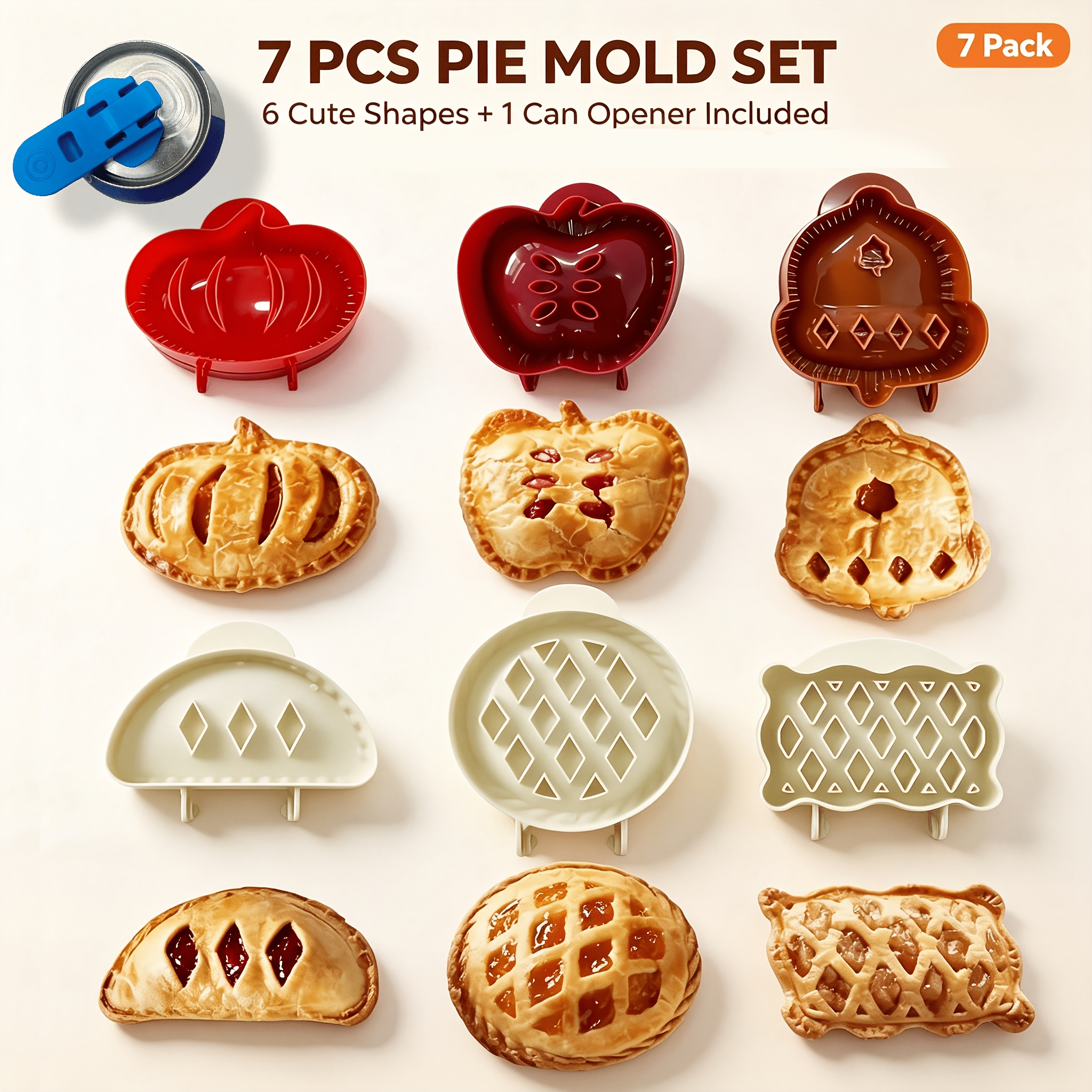 TEMU 7pcs Hand Molds Set, 6 Christmas Fall Shapes Mini Makers With Can Opener, Dough Press Cutter For Thanksgiving Holiday Baking