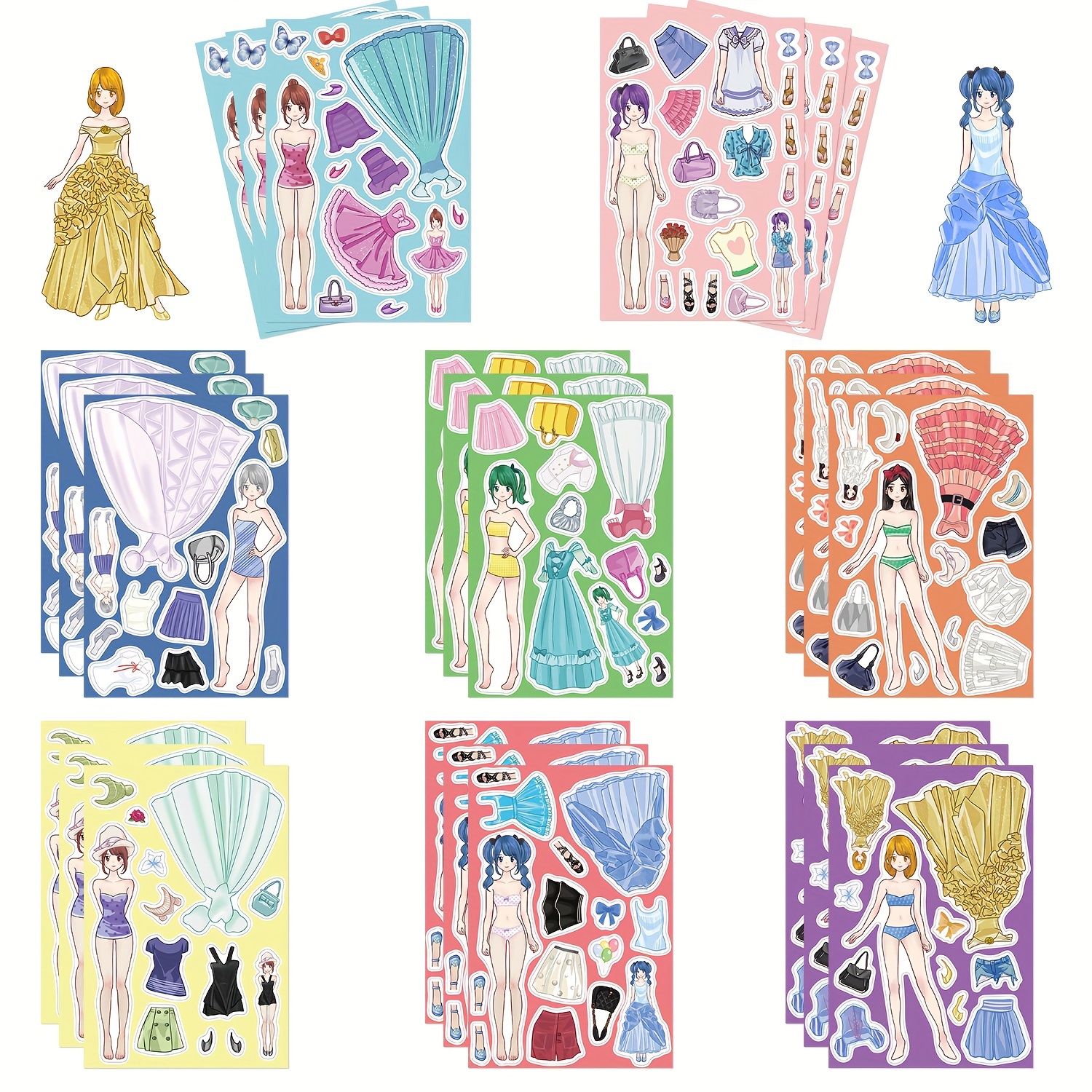 

8pcs Princess Costume Collage Stickers - Creative, Reusable Waterproof Diy Notebook Decals For Office Use