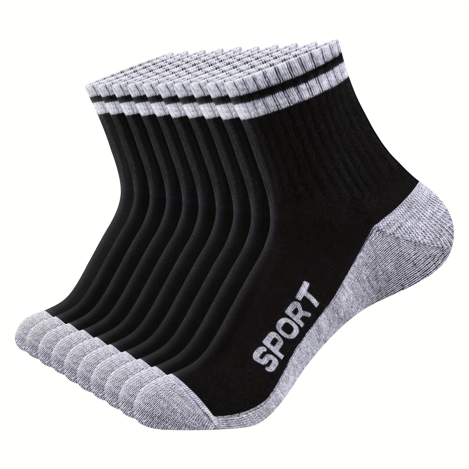 E-shop 10 Paar GiveGift Herrensocken in Unifarben - Atmungsaktive Weiche Elastische Rippbündchen, Kontraststreifen-Design, Ganzjahreskomfort für Sport