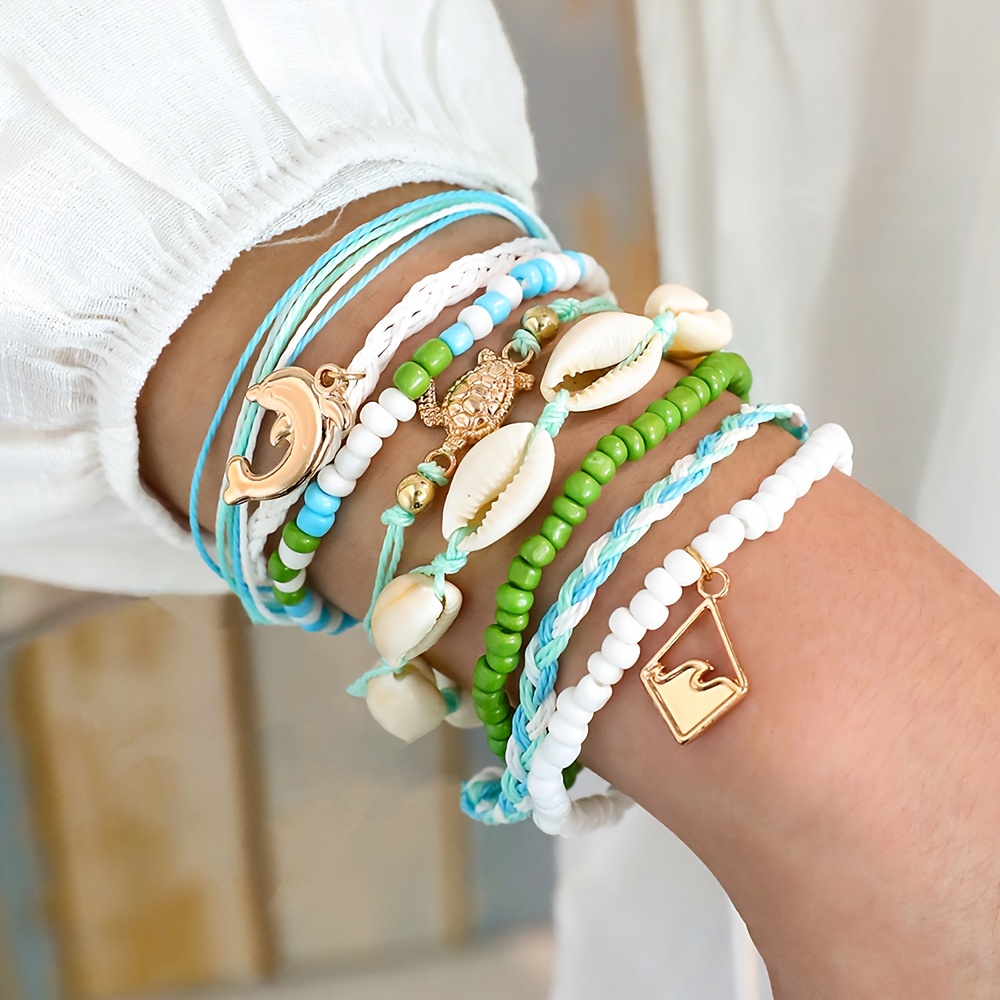 Bracelet Carufin Boho Turquoise Turquoise Perles Tortue à La Main