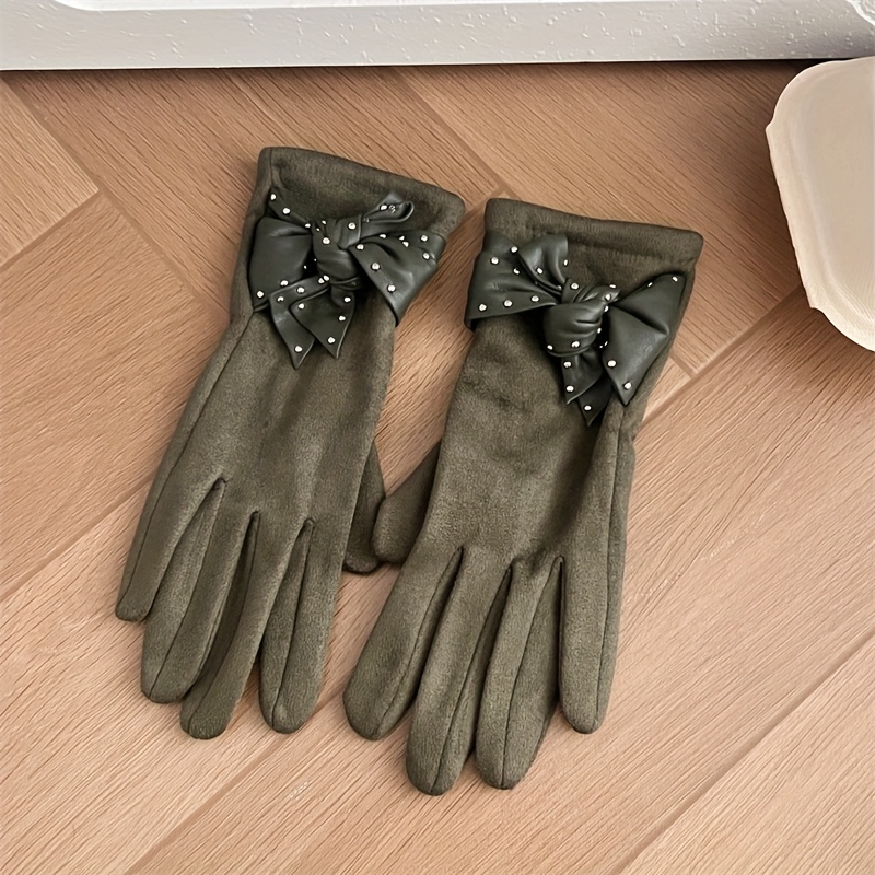 Bow Decor Thermal Gloves, Soft Warm Winter Gloves for Commuting