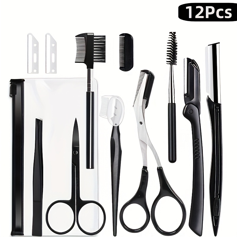TEMU Eyebrow Trimmer Set, Curved And Scissors With Comb, Non-slip Stainless Steel Facial Hair Removal Tool, Professional Eyebrow Beard Shaving Set, Grooming Accessories For Men And Women