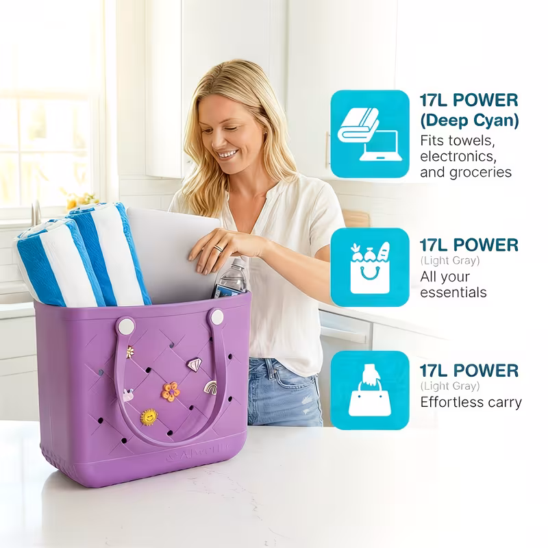 stylish tote bag with decorative buckles high quality extra large eva beach bag versatile beach bag the beach shopping sports and as a toiletry bag fathers day gifts vacation july 4th u s Product details 1