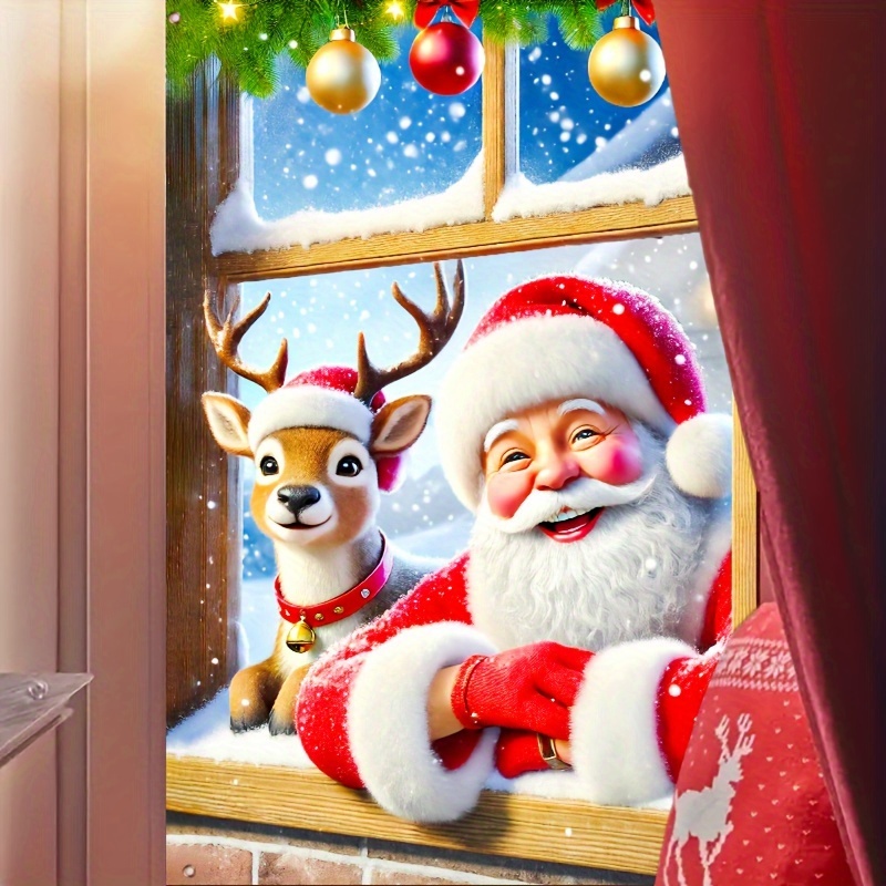 

Santa & Reindeer Window Cling - Christmas Decor For Indoor/outdoor Use, No Power Needed, Parties & Holiday Events