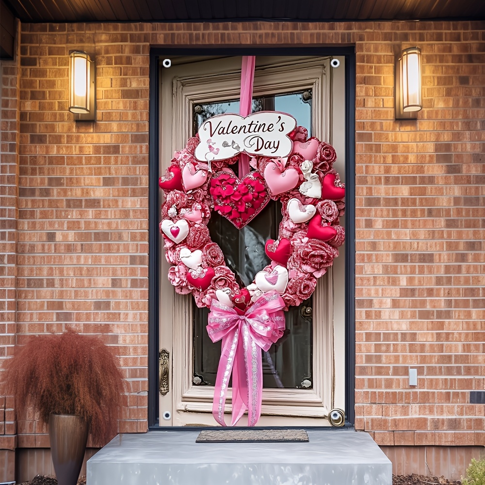 

1pc Valentine's Day Wreath - Lightweight, Easy-to-store Polyester Decoration With Heart-shaped Roses & "be " Bow - Ideal For Doors, Valentines Decorations