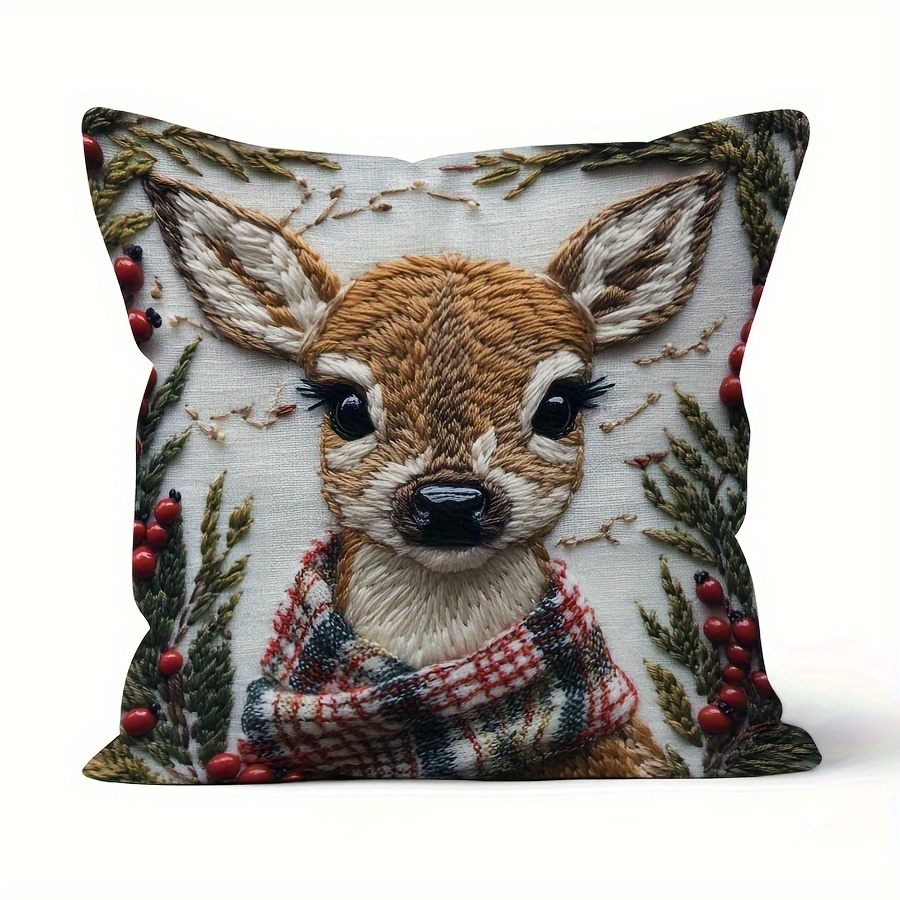 

Chic Deer Head Print 18x18 Inch Plush Throw Pillow Cover - Soft, Short Fleece, Zip Closure For - Sofa, Bedroom, And Car Decor