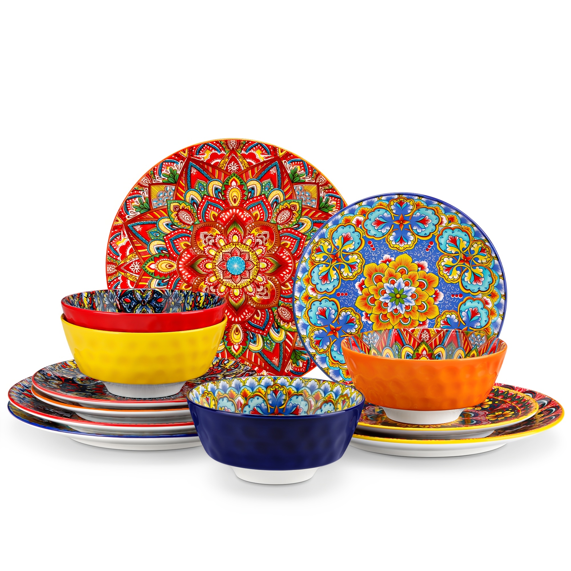 Bohemian Style Dinnerware Set 12pcs Porcelain Tableware Dinner Plates Dessert Plate And Cereal Bowls Dishwasher & Microwave For 4