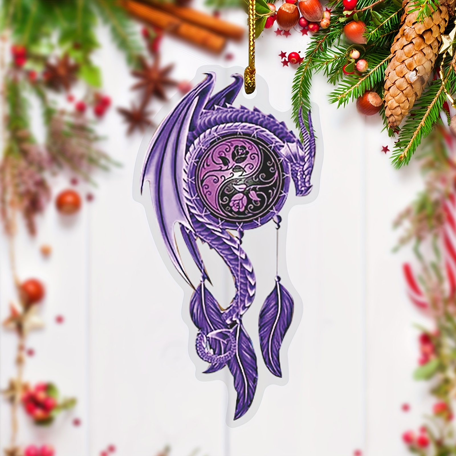 

1pc, Flying Dragon On A Tai Chi Disk Car Accessories, The Perfect Halloween Gift For Friends And Loved Ones, 2 Sided Hanging Ornament For Rear View Mirror, Charm Hanging, Auto Decoration