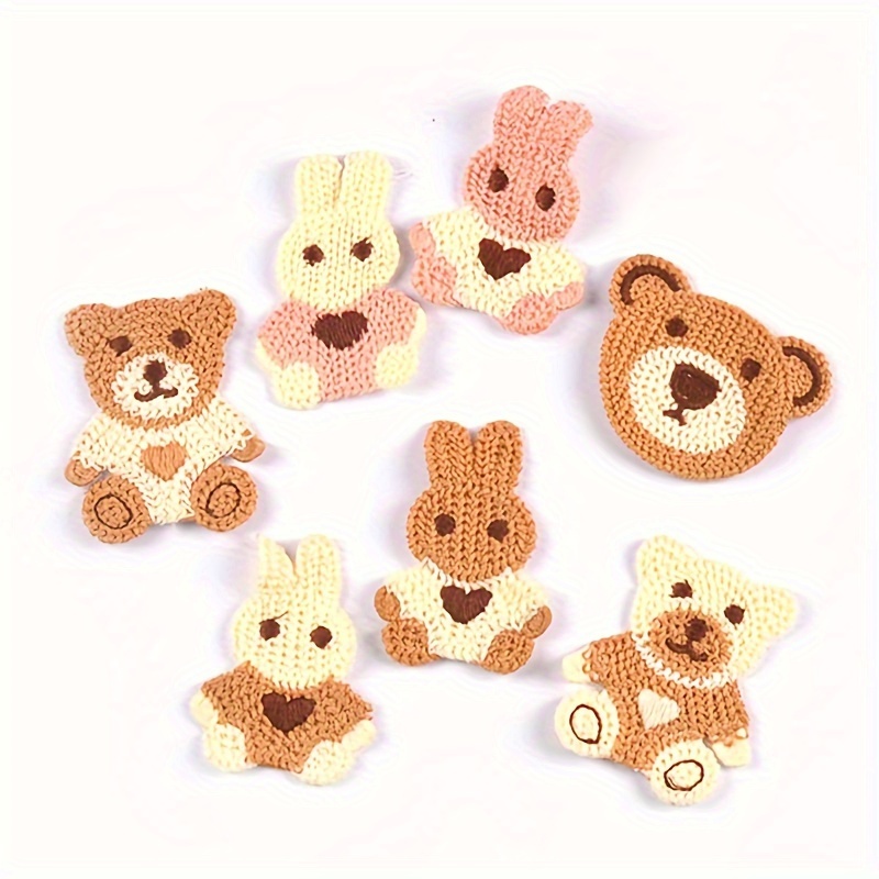 

10pcs Color Rabbit And Bear Decorative Patches, 4x6cm, Diy Sew-on Fabric Appliques For Clothing, Hats, Scarves - No Adhesive