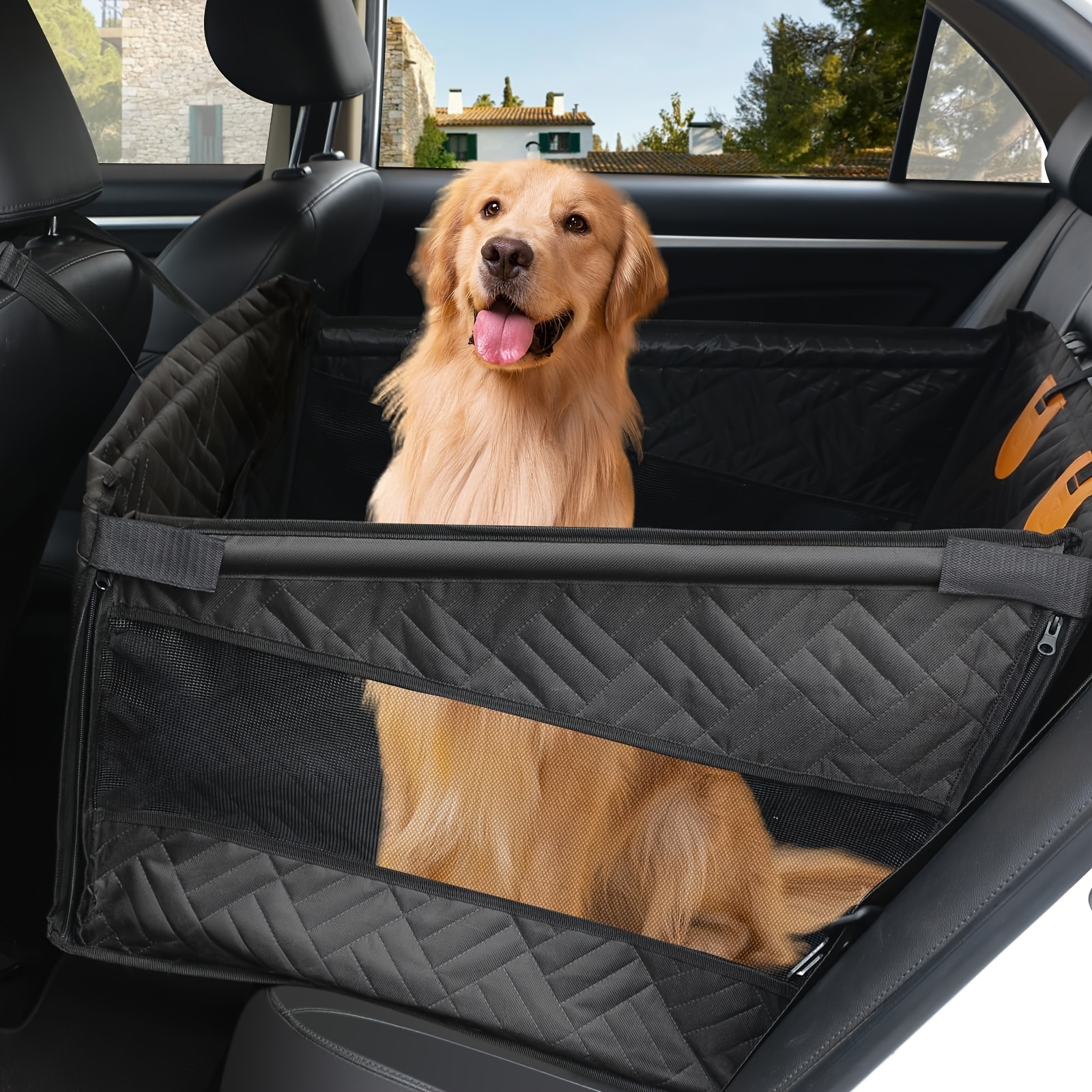 TEMU Car Dog Crate For Rear Single Seat With Hardened Base Board And Mesh Dog Basket Mat