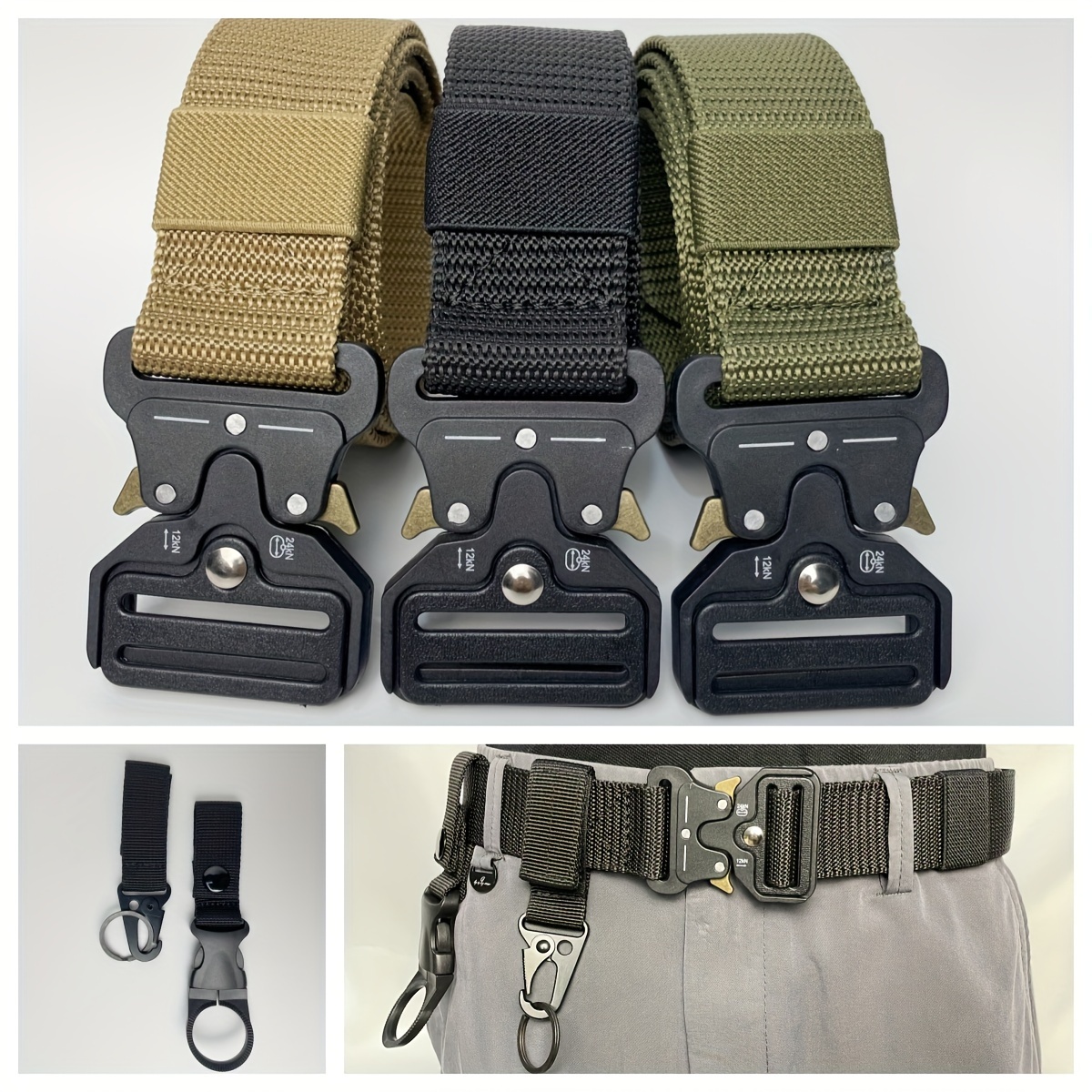 

Andylisa Men's 3pcs Tactical Belt Set - Nylon Canvas With Plastic , Sporty Black