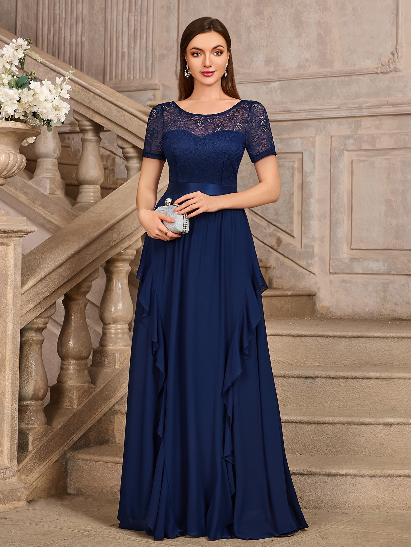 Formal Blue Dress For Wedding Guest Women's Elegant Formal Party