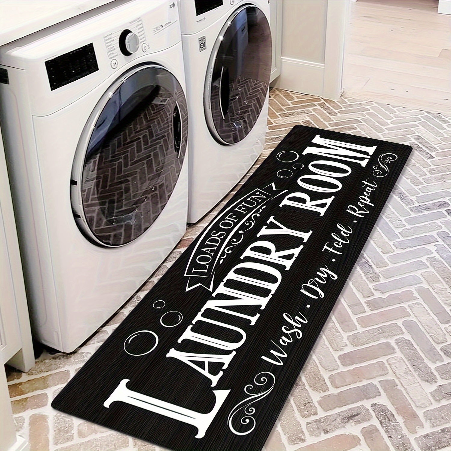 

Soft & Comfortable Black Letter Print Laundry Room Rug - Non-slip, Machine Washable Floor Mat For Entryway, Kitchen, Hallway Decor | Premium Flannel, 1.1cm Thick