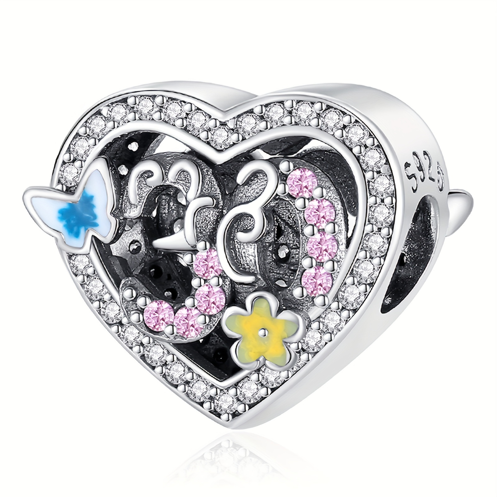 925 Silver Number Heart Charm for Bracelet & Necklace