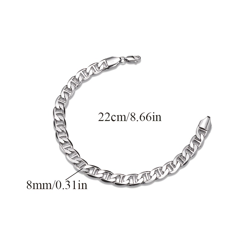 Image of 925 Sterling Silvery Men's Bracelet, Cuban Link Chain Clasp, Stylish And , Men's Jewelry, Father's Day Gift, Christmas And Valentine's Day Gift, Exquisite Gift Box Packaging