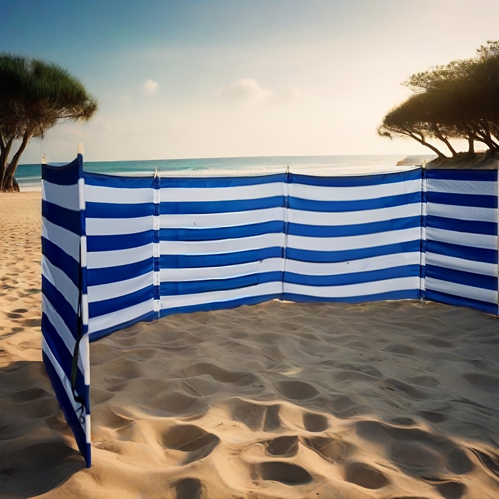1 set portable folding beach partition screen windproof privacy camping curtain with adjustable ties blue white striped design for outdoor backyard picnics and beach use backyard privacy screen striped pattern durable outdoor fabric