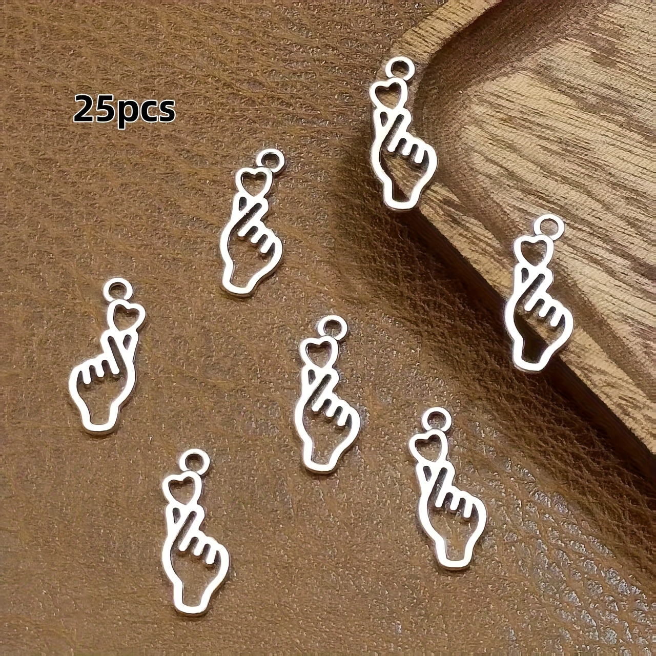 Image of 25pcs Hollow-out " Than" Heart Gesture Pendant, Antique Silvery Bohemian Style Women's Fashion Pendant, Diy Handmade Earrings, Bracelets, Necklace Accessories, Handmade Jewelry Supplies