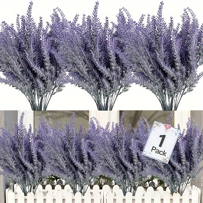 

5pcs Outdoor Artificial Lavender Fake Plants - Plastic Greenery For Home Decor, Wedding And Engagement, Patio Decoration - Without Container