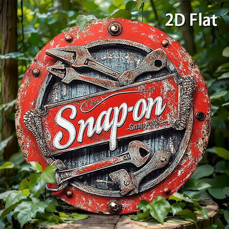 2D Flat 1pc Vintage Metal Sign Snap-on Tools Aluminum Round Poster Bold and Industrial Design Retro Vintage Look Wall Art for Bar, Café, Beach House, Backyard 7.8x7.8 Inch, 2D Flat, Perfect for Room Decor