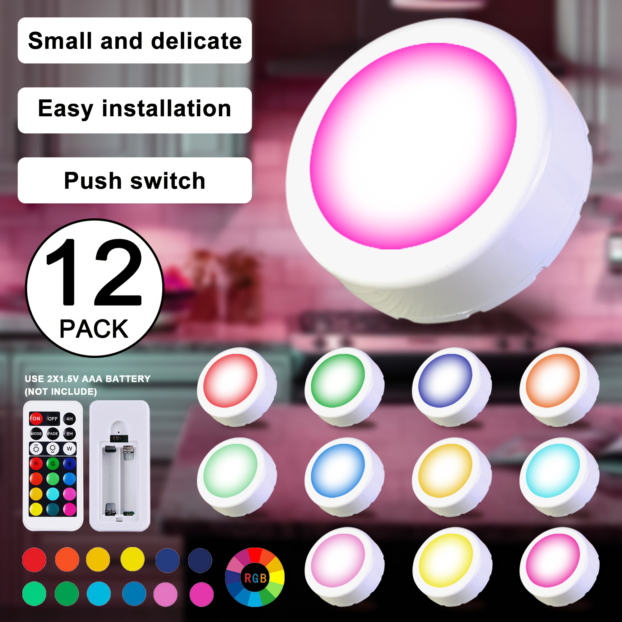 TEMU 6 Pack Led Cabinet Light, Remote Control Led Push Light Color Changing Night Light Operates By 3x1.5v Aaa Batteries (not Included) For Kitchen