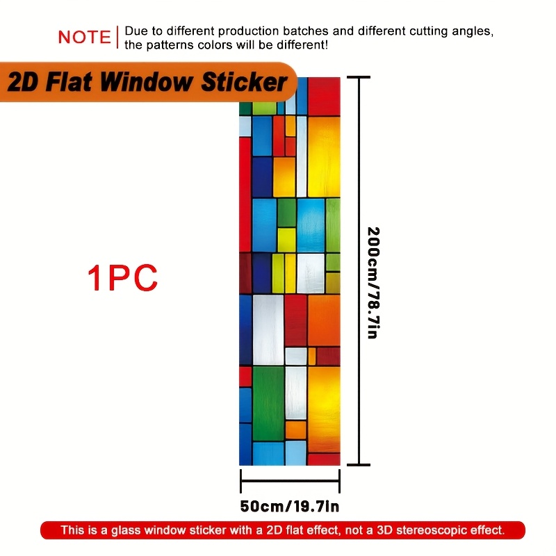 TEMU 2d Flat - 2d Flat - 1pc Of 2d Flat Window Sticker Measuring 50×200cm, Featuring A Colorful Geometric Block . This Privacy Frosted Window Film