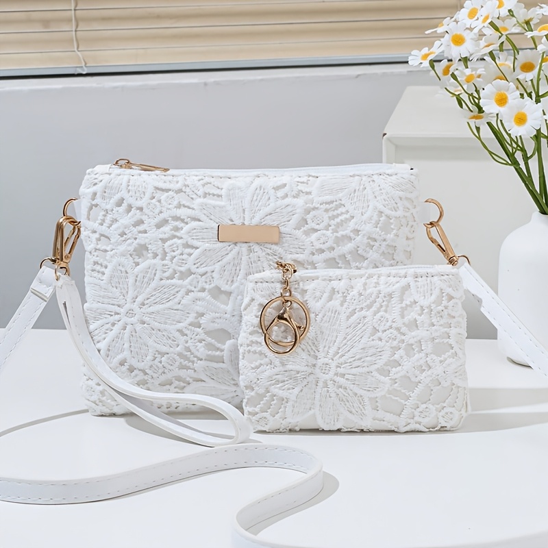 TEMU Fashionable Flower Hollow Fabric Crossbody Bag With Small Bag, Exquisite And Backpack, Easy To Take Photos And Match