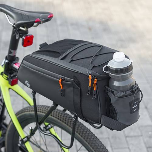 reflective rear seat bag for bicycles featuring a water bottle holder and with tail lights ideal for storing items on electric and