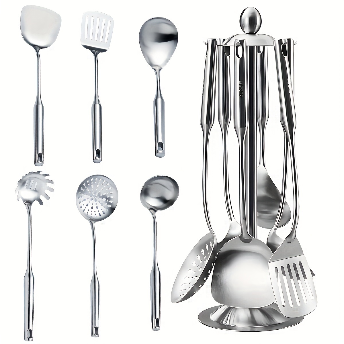 

Stainless Steel Cooking Utensils Set, 7 Pieces Kitchen Utensils Set, Kitchen Tools Set With Utensil Holder And Heat Resistant, Dishwasher Safe, Easy To Clean (7 Packs) 304stainless