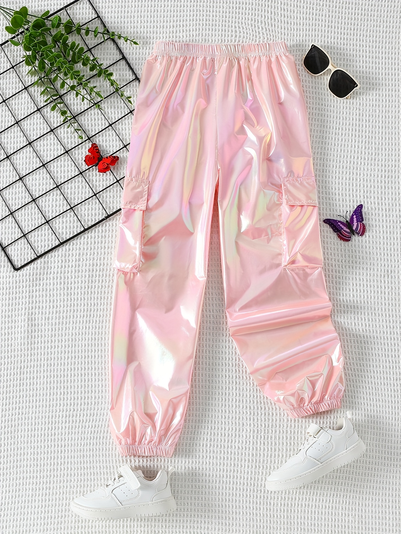 Girls Metallic Jogger Pants Shiny Jazz Street Hip Hip Dance