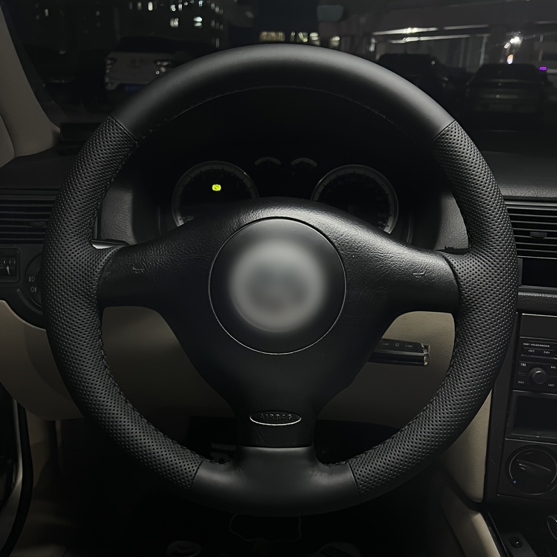 TEMU 1pc Black Steering Wheel Cover, Minimalist Fiber Material, Breathable And Comfortable, Suitable For Models: Jetta 05, Bora 02