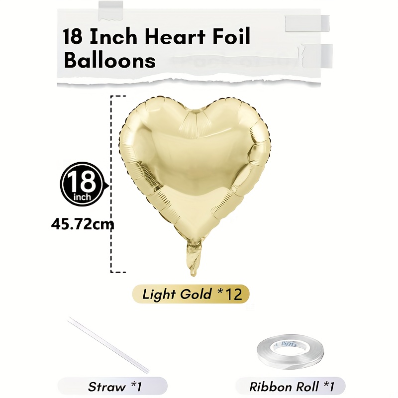 Image of Set Of 14 Light -shaped Balloons - With Ribbons And Straws, 45.72 Yellow Aluminum Foil Heart Balloons, Golden Balloons For Celebrations, Perfect For Birthdays, Weddings, And Valentine's Day.