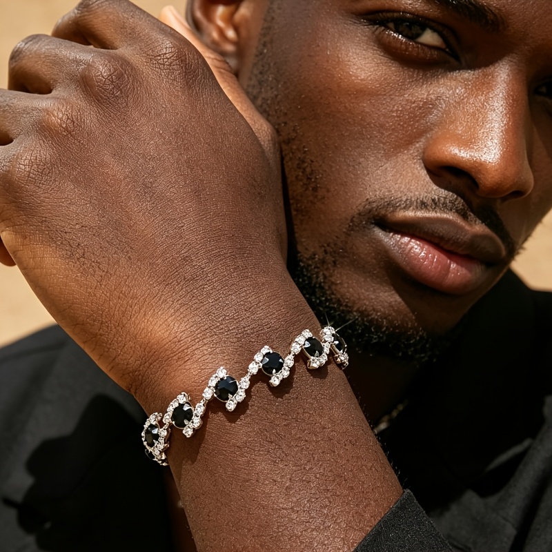 Unisex Cool Black Wavy Tennis Chain Bracelet