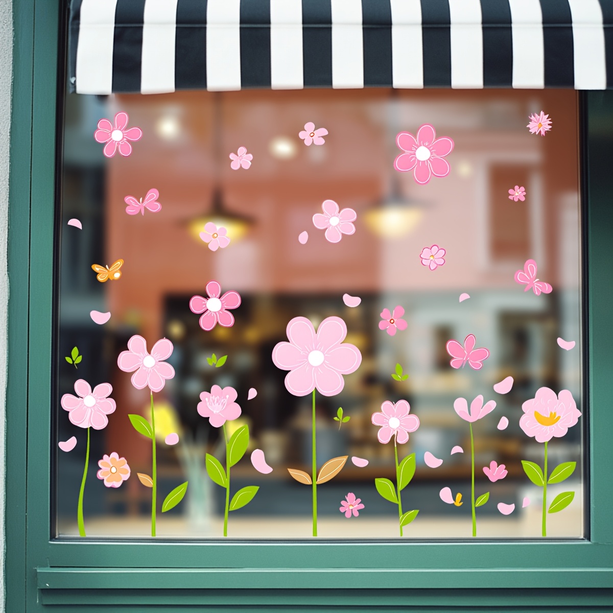 Image of 1pc Watercolor Floral Glass Sticker, Pink Petal Glass Sticker, Home Bedroom Decoration Sticker, Spring And Office Living Room Kitchen Decoration Art Glass Wall Sticker