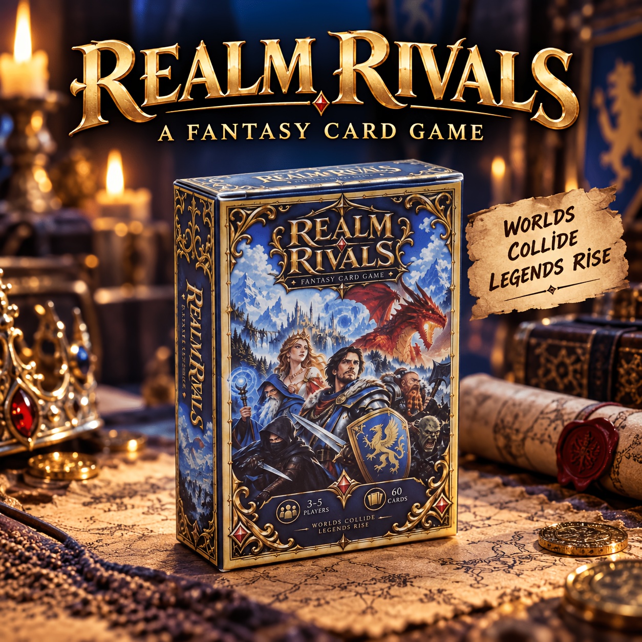 Realm Rivals Juego de Cartas de Fantasía para Adultos, 3–5 Jugadores, Juego de Mesa Est...