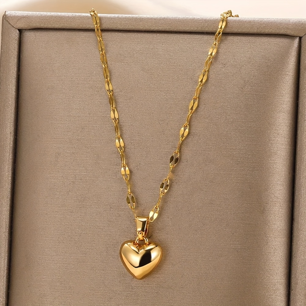 TEMU Elegant Classic Stainless Steel Plated Heart Pendant Necklace | Fashionable And Durable, Not Easy To Fade, Ideal For Daily Casual Wear And As
