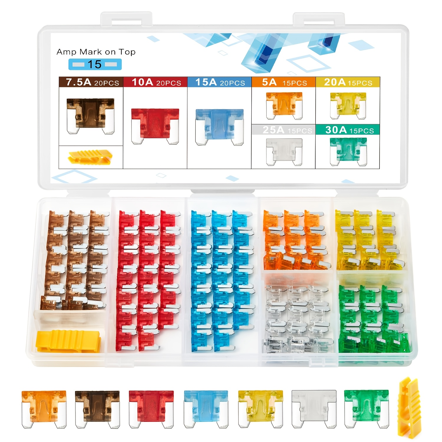 TEMU 120pcs Micro Low Profile Mini Blade Fuse Assortment Kit (5a 7.5a 10a 15a 20a 25a 30a) Automotive Blade Fuses For Car Truck Rv Motorcycle Boat