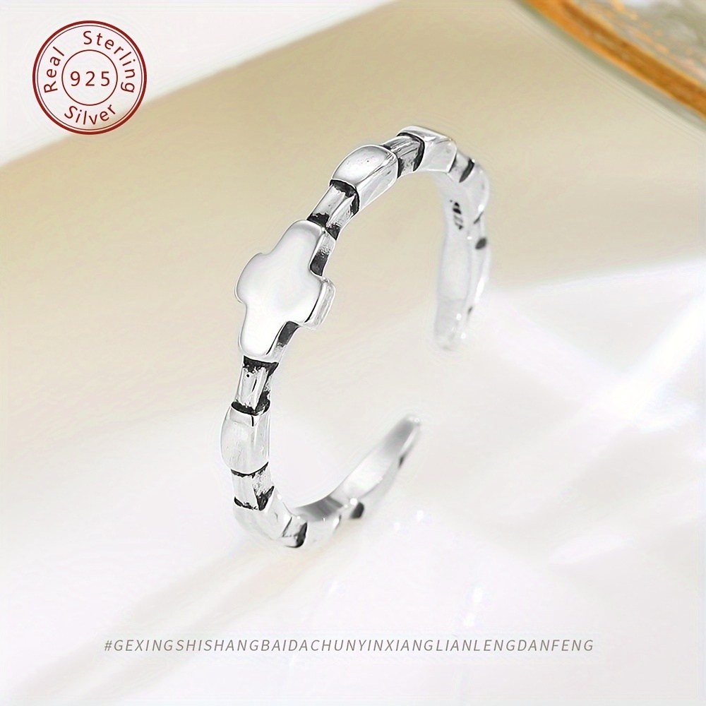 925 Sterling Silver Vintage Glossy Cross Open Ring, Unisex