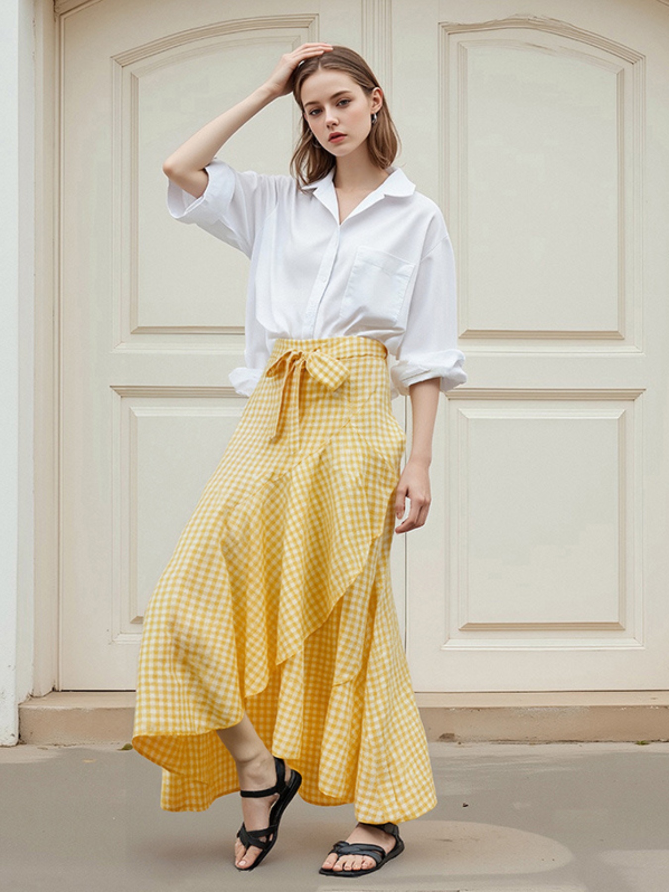 Women'S Long Skirt Stylish Plaid Pattern High Waist A Line Skirt for  Summer