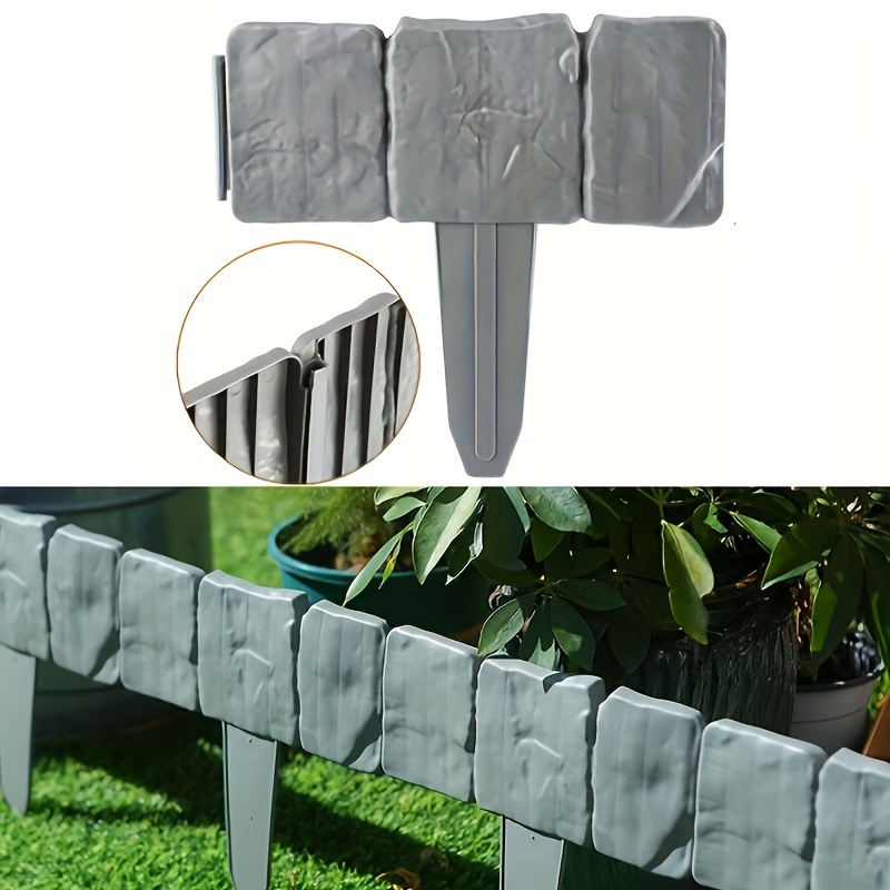 

10/20 Piece - Faux Gray Stone Plastic Garden Edging, Elevate Your Garden With Durable Border Frames For Flower Beds & Yard Decor