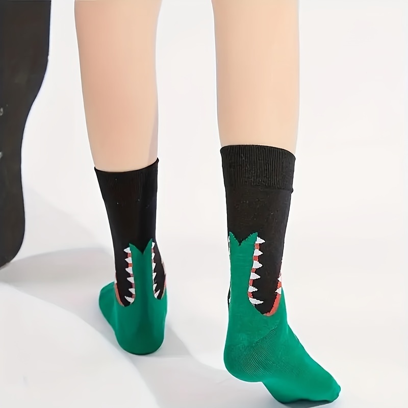 womens fashionable cartoon crocodile   calf socks comfortable breathable polyester   for indoor outdoor wear details 0