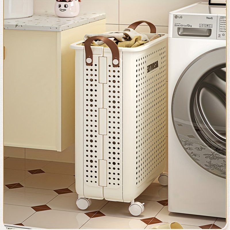 space saving foldable storage basket with wheels organizer for towels clothes toys more easy to for home kitchen bathroom details 2