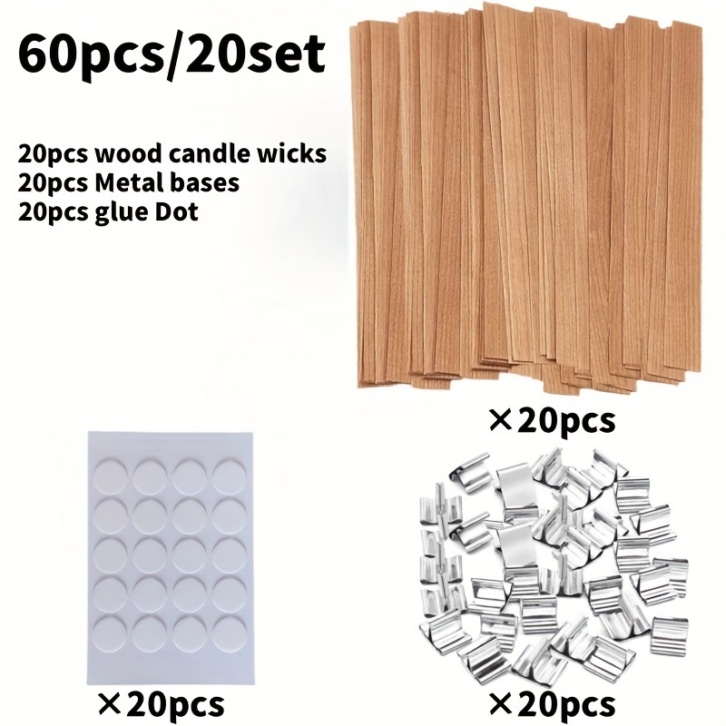 TEMU Diy Making Kit - 60pcs Set Wood Wicks, Metal Stands & Glue For