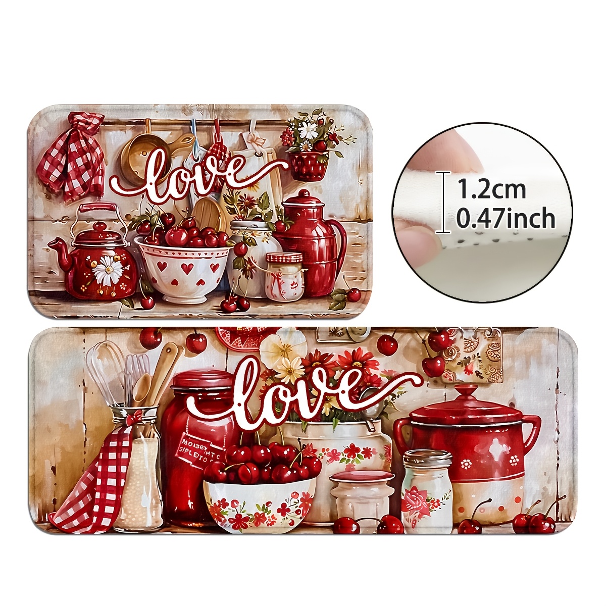 TEMU Tapis de Cuisine Série Rouge 1,2 cm, Tapis de Salle de Bain Antidérapants et Durables, Tapis de Couloir Confortables pour la Position Debout,
