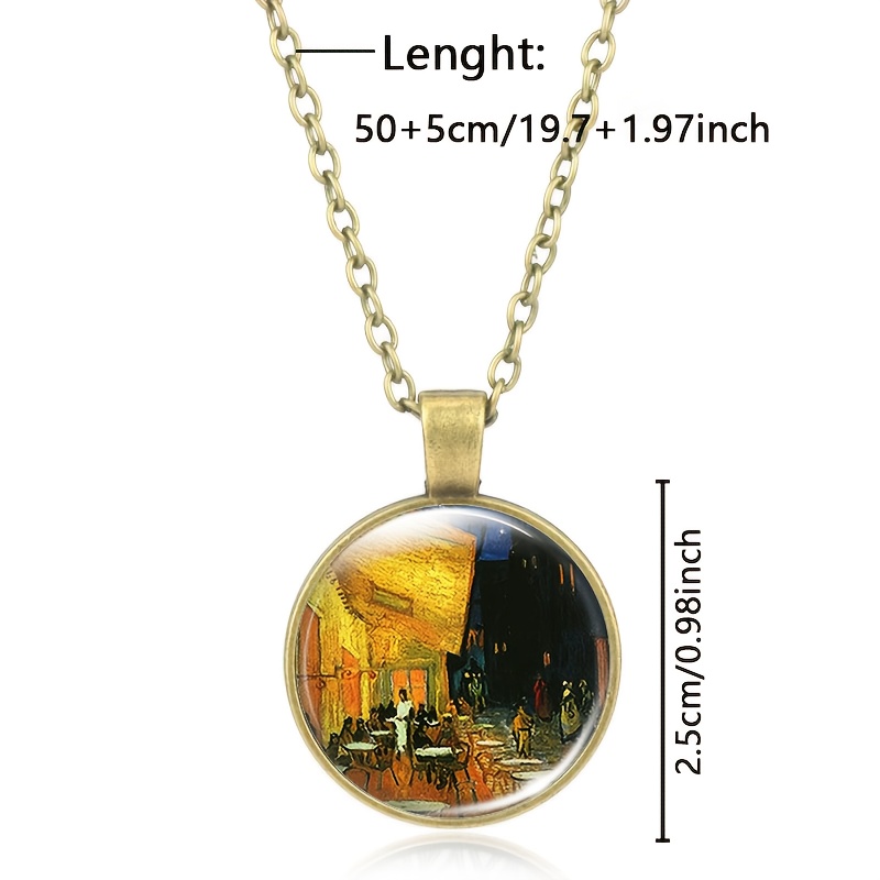 Brown Metal Classic Chain Necklace with Café Scene Inlay