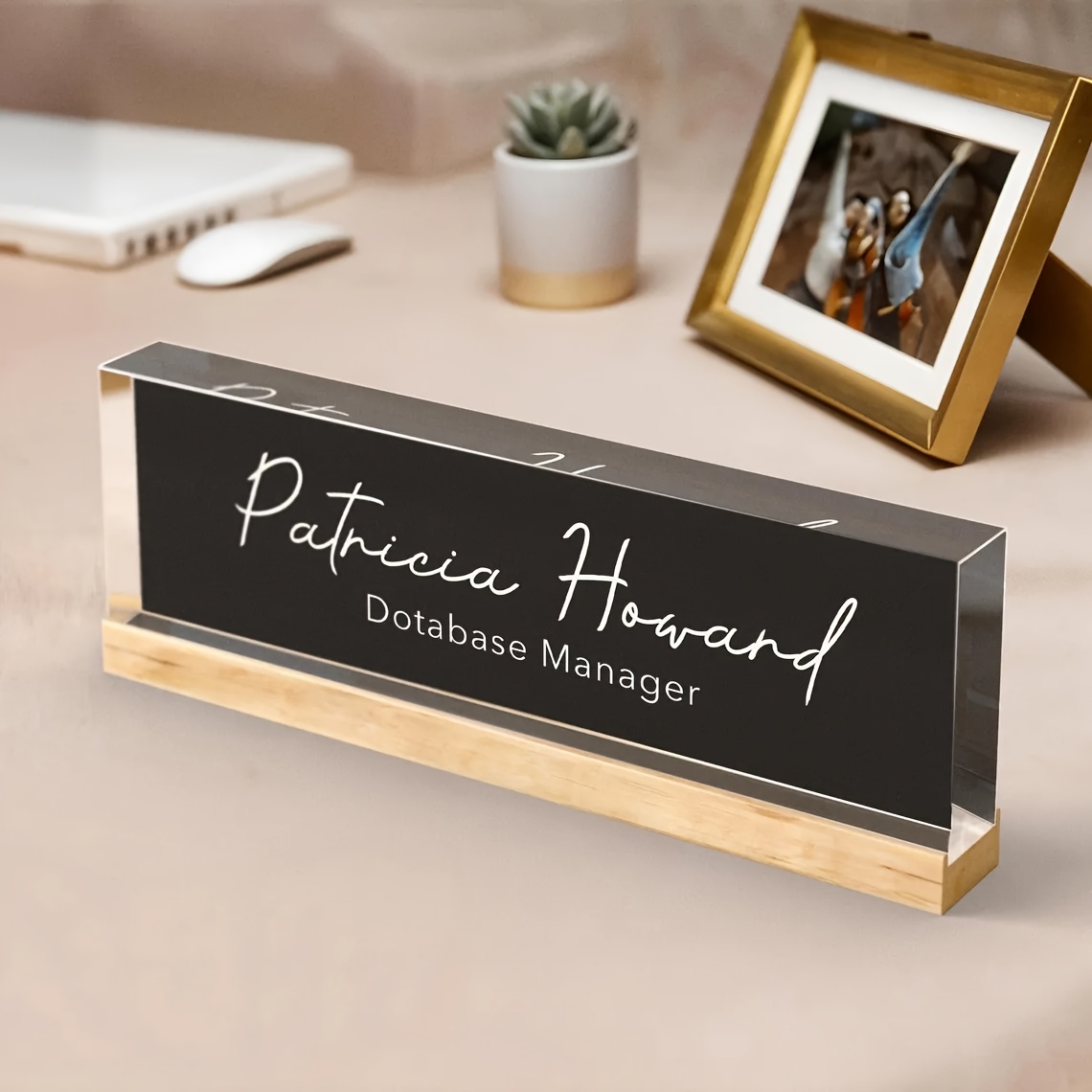 

Custom Engraved Wooden Nameplate With , Personalized Office Desk Sign For And Name, Professional Wood Material