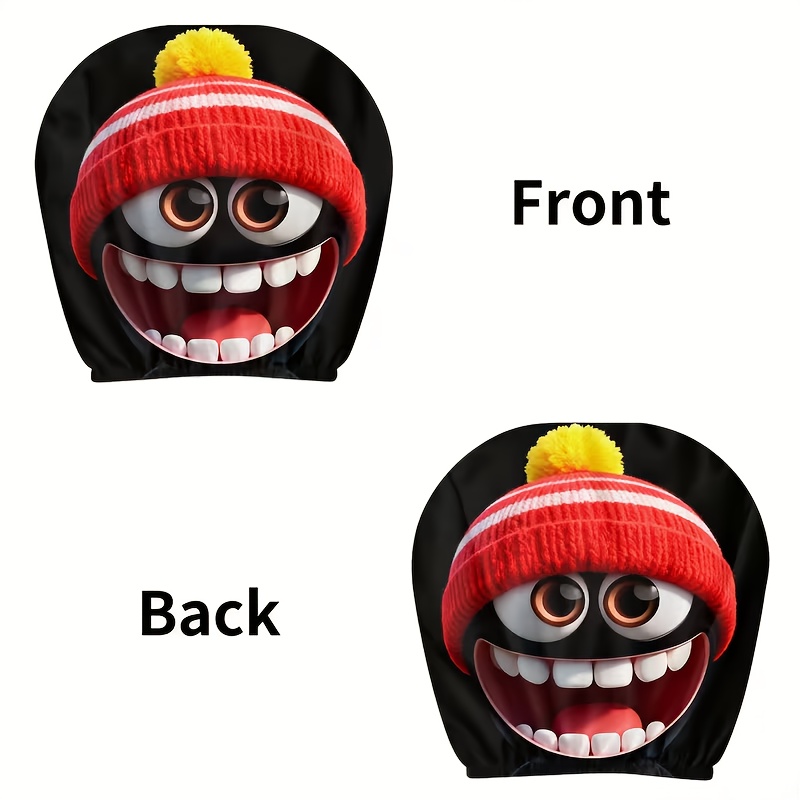 Image of 2pcs Of Cartoon Red Hat Car Headrest Covers, An Essential Car Decoration, Versatile And Suitable For Long-distance Driving And Road Trips, Providing A Thoughtful Gift For And To The Driving Pleasure