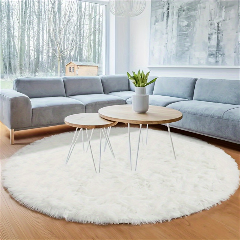 Plush Solid Color Round Rug For Living Room & Bedroom - Soft, Durable Polyester, Hand Wash Only, Rugs For Bedroom