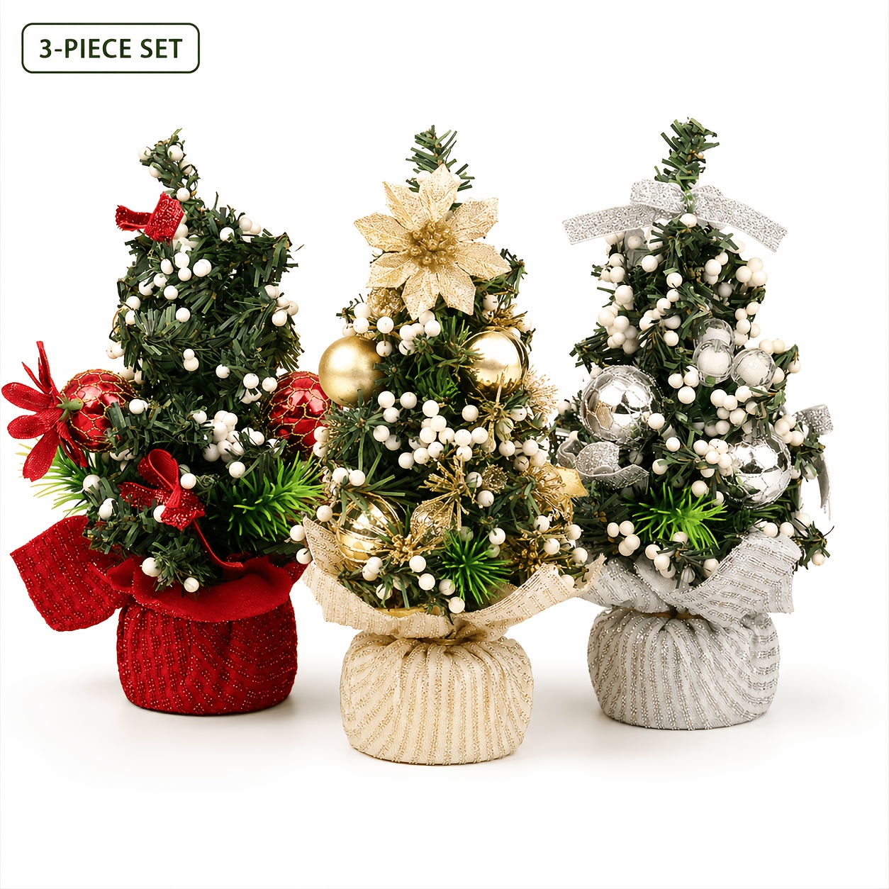 TEMU 3pcs Ornements de Bureau Arbre de Noël, Mini Arbres de Noël Aiguilles de Pin avec Blanches, Aucune Installation Requise, Convient aux Vitres de